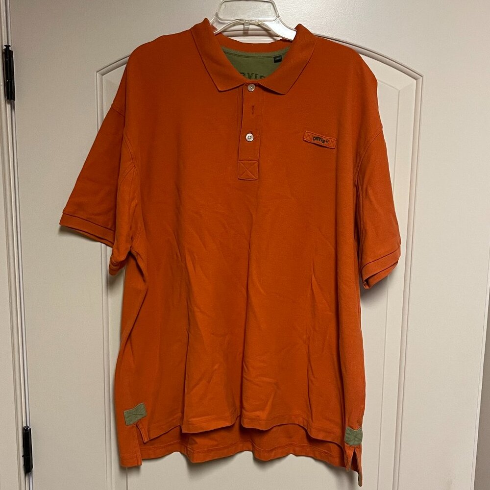 Orvis Short Sleeve Polo Shirt Men XXL Orange Outdoor Cotton Fishing Heavy